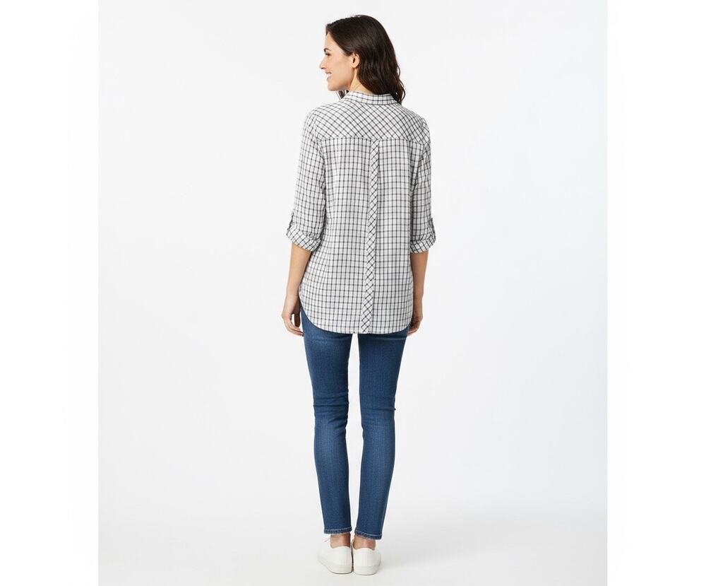 J Jill Womens M Windowpane Button Down Blouse Cream Peter Pan Collar